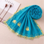 Premium embroidered chiffon hijab in turquoise and lemon tones