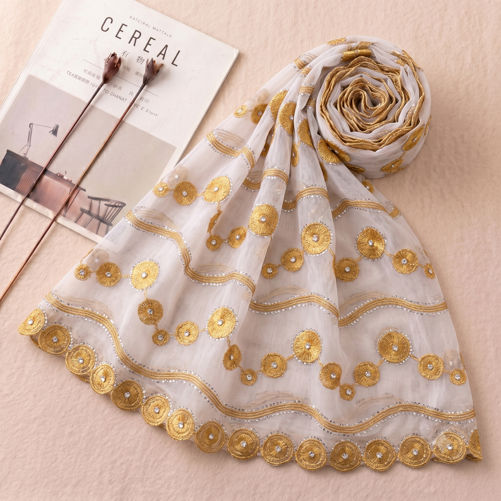 Aurelia Bloom embroidered chiffon dupatta by Khan Scarves Main image