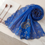 Azure Gold Celestial Motif Embroidered Chiffon Scarf — Khan Scarves