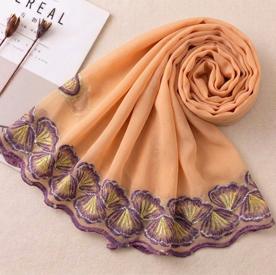 Premium Chiffon Embroidered Dupatta - Champagne Peach