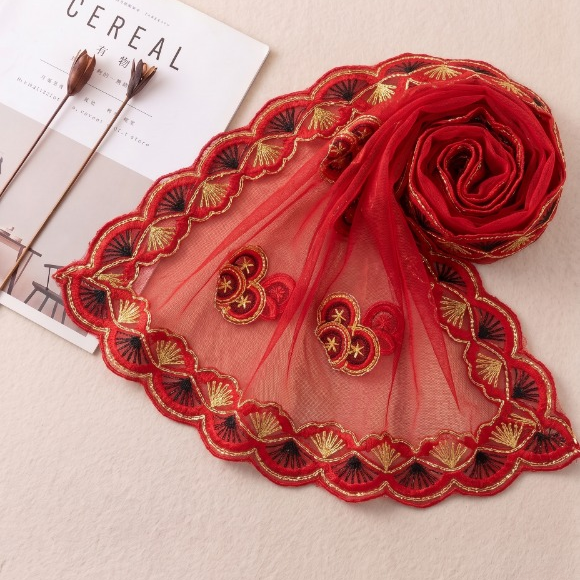 Premium Chiffon Embroidered Dupatta - Crimson Red