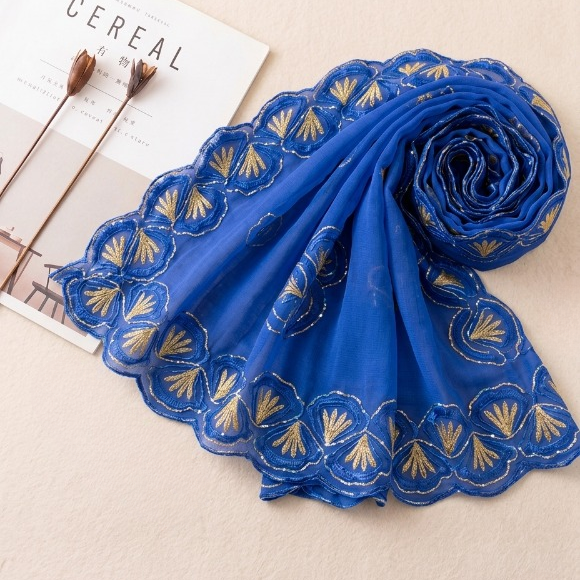 Premium Chiffon Embroidered Dupatta - Electric Blue