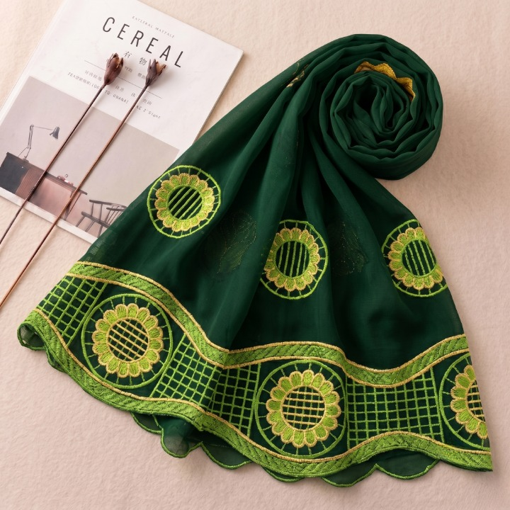 The Floral Lattice Series hand embroidered chiffon dupatta by Khan Scarves Main image