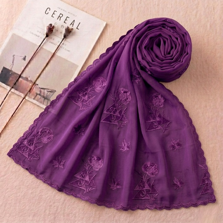 Soft Thread Elegance – Embroidered Cotton Hijab Secondary image