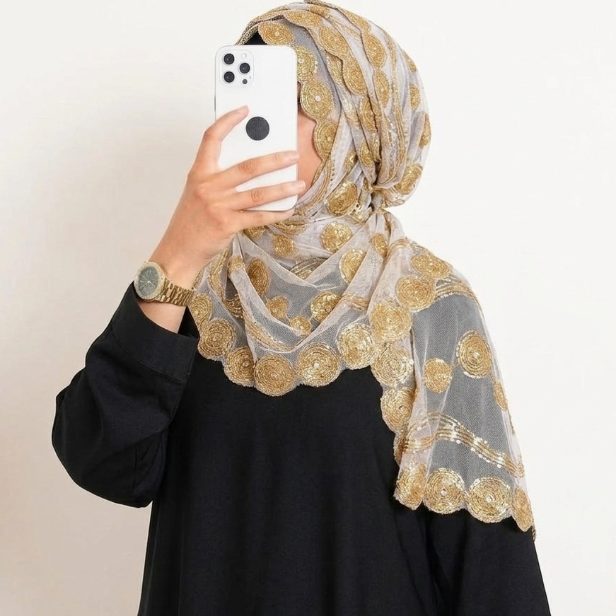 Foulard en mousseline brodé Aurelia Bloom | Khan Scarves Image principale du produit