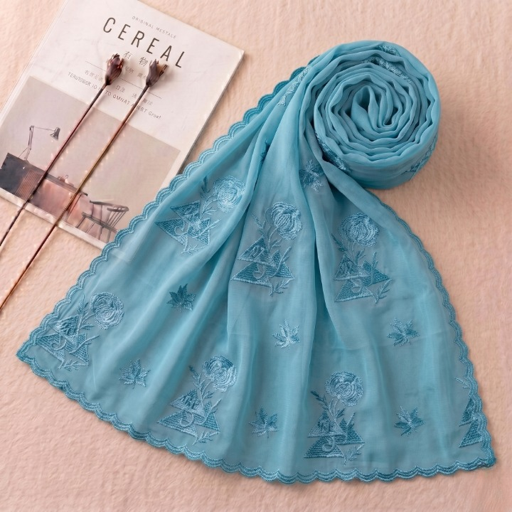 Soft Thread Elegance – Embroidered Cotton Hijab