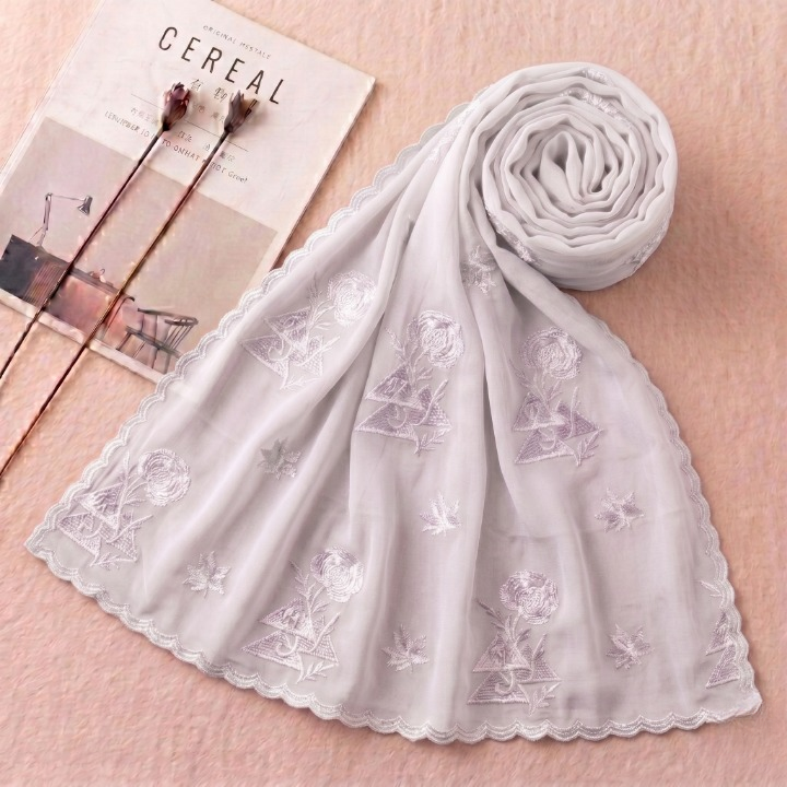 Soft Thread Elegance – Embroidered Cotton Hijab