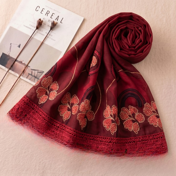 The Orchard Collection Embroidered Chiffon Scarf | Khan Scarves
