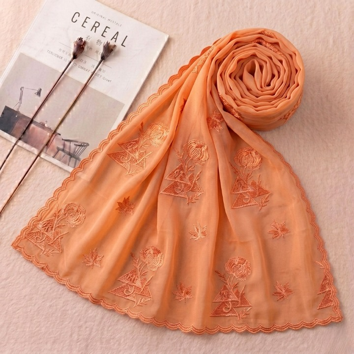 Soft Thread Elegance – Embroidered Cotton Hijab
