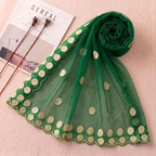 Écharpe en coton brodé – Vert Prairie Émeraude et Or