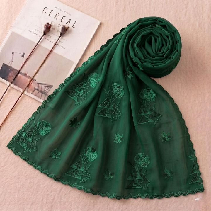 Soft Thread Elegance – Embroidered Cotton Hijab