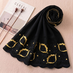 Swiss Voile Lace Fabric Dupatta | Midnight Gold Blossom