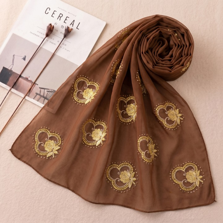 Embroidered Chiffon Scarf | Gilded Petal Dupatta
