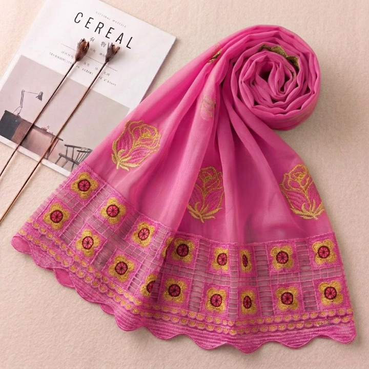 Floral Symphony embroidered chiffon scarf with floral embroidery
