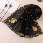 Midnight Noir Gold Floral Embroidered Chiffon Scarf — Khan Scarves