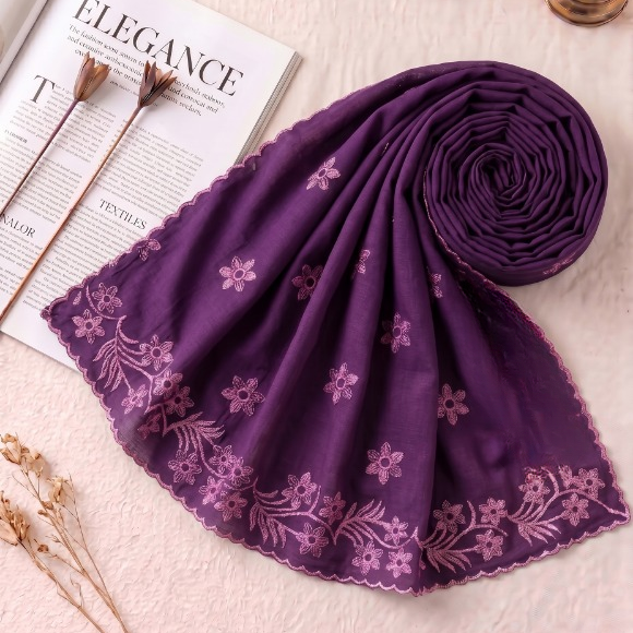 Graceful Bloom Series hand embroidered cotton dupatta by Khan Scarves Main image