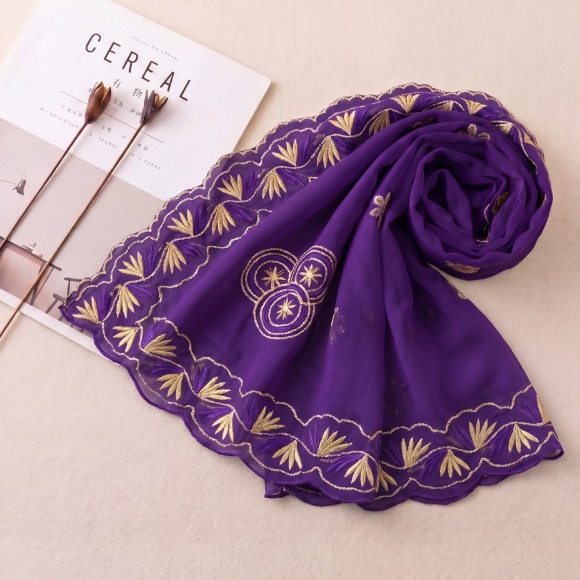 Premium Chiffon Embroidered Dupatta - Royal Purple