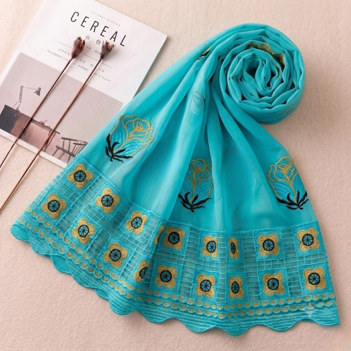 Floral Symphony embroidered chiffon scarf with floral embroidery