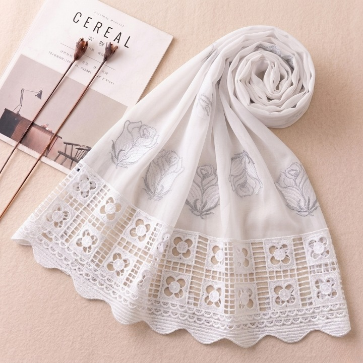 Floral Symphony embroidered chiffon scarf with floral embroidery