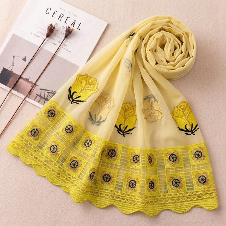 Floral Symphony embroidered chiffon scarf with floral embroidery
