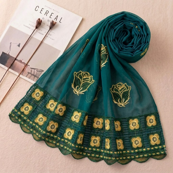 Floral Symphony embroidered chiffon scarf with floral embroidery
